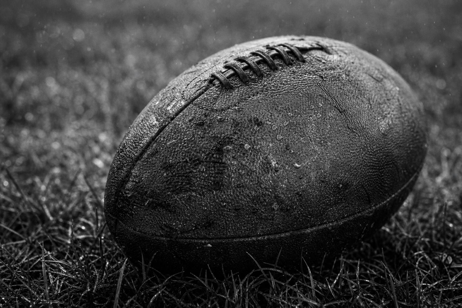 Hands gripping a rugby ball